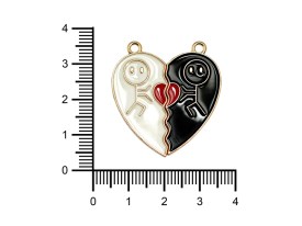 Dije Esmaltado Divisible Corazon Blanco y Negro